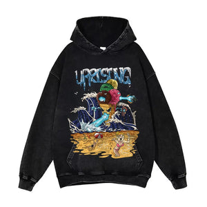 Anime Pain Graphic Hoodie Retro Washed Harajuku Streetwear